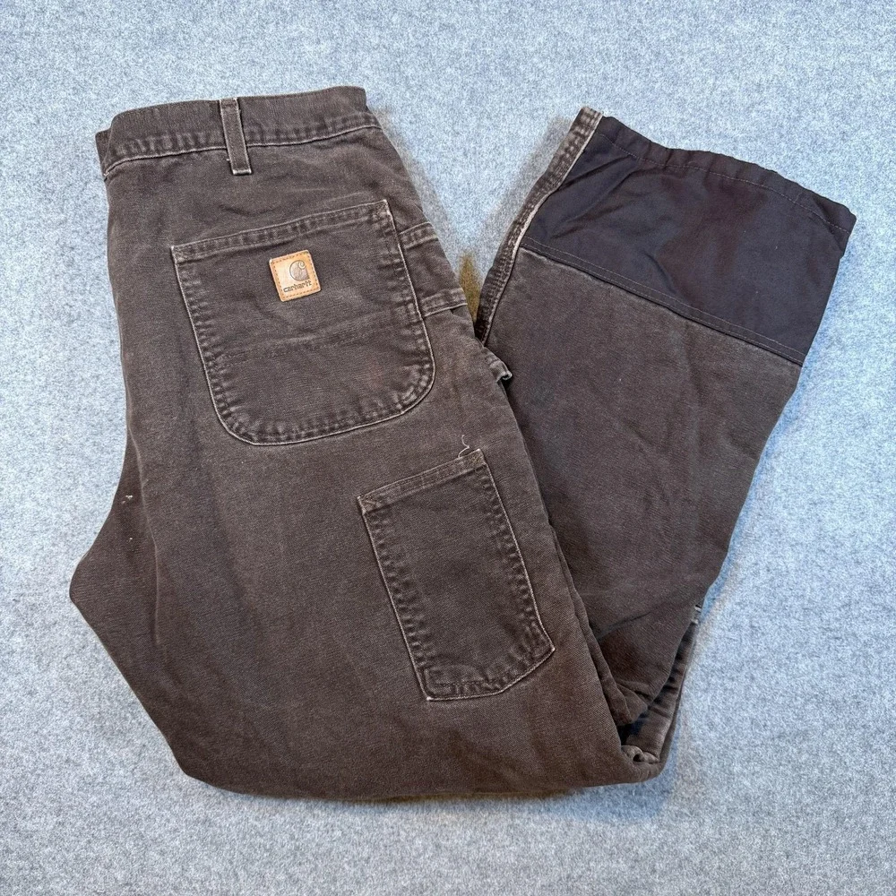 VTG Carhartt B194 Duck Canvas Double Knee Pants 38 Brown Quilted Insulated 38x30
